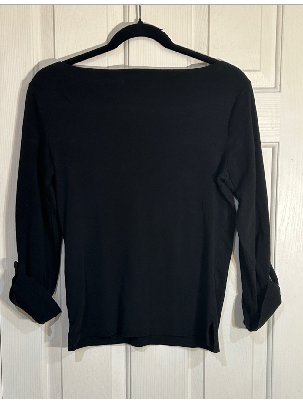 Ralph Lauren Black Boatneck Top with Roll-Tab Sleeves w/ Goldtone Metal Buttons - Picture 4 of 8